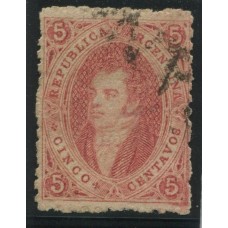 ARGENTINA 1867 GJ 28 RIVADAVIA ESTAMPILLA DE 6ta TIRADA SUPER NITIDA CON VARIEDAD EN EL ANGULO INFERIOR DERECHO RARO U$ 60 +